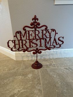 Merry Christmas Metal Sign w/pedestal