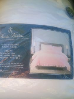 Brooks Brothers Twin Comforter Set - Pink Striped 100% Cotton - Needs Repair