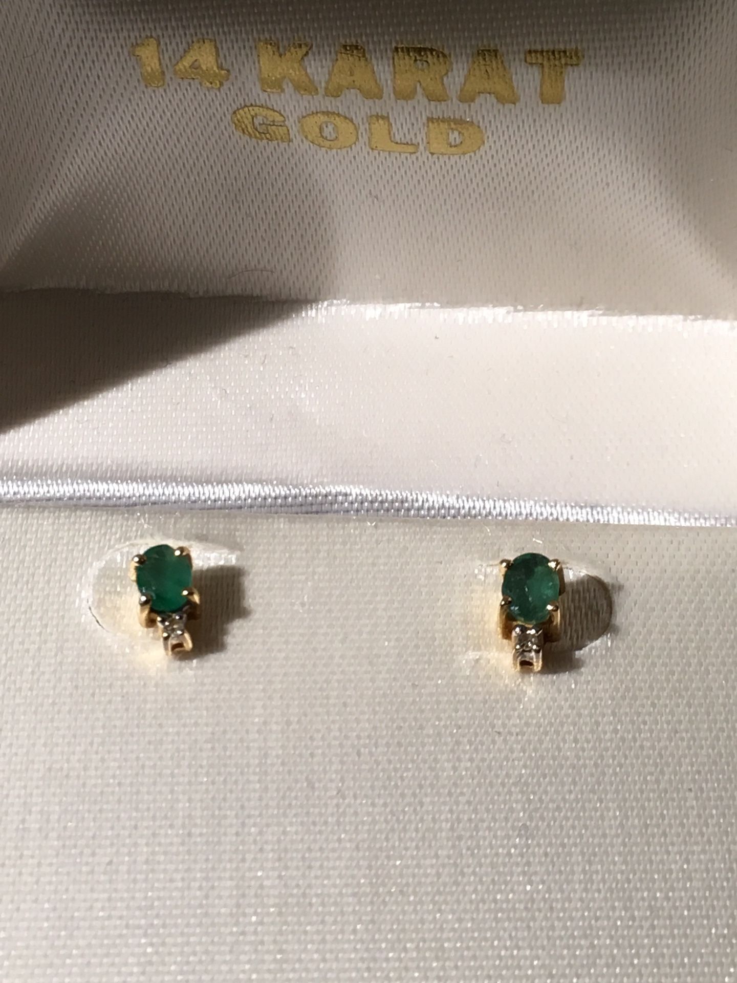 14K Gold Natural Emerald and Diamond earrings