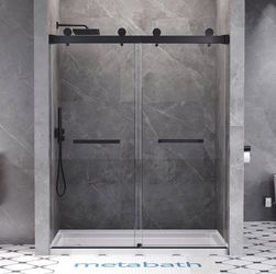 60 in. W x 76 in. H Double Sliding Frameless Shower Door with 10mm Tempered Clear Glass Available in Matte Black, Brushed Nickel, Chrome