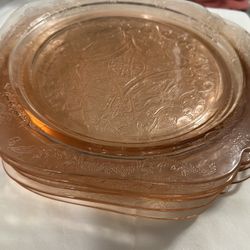 Pink Depression Glass Dinner Plates 10 1/2” Set Of 5