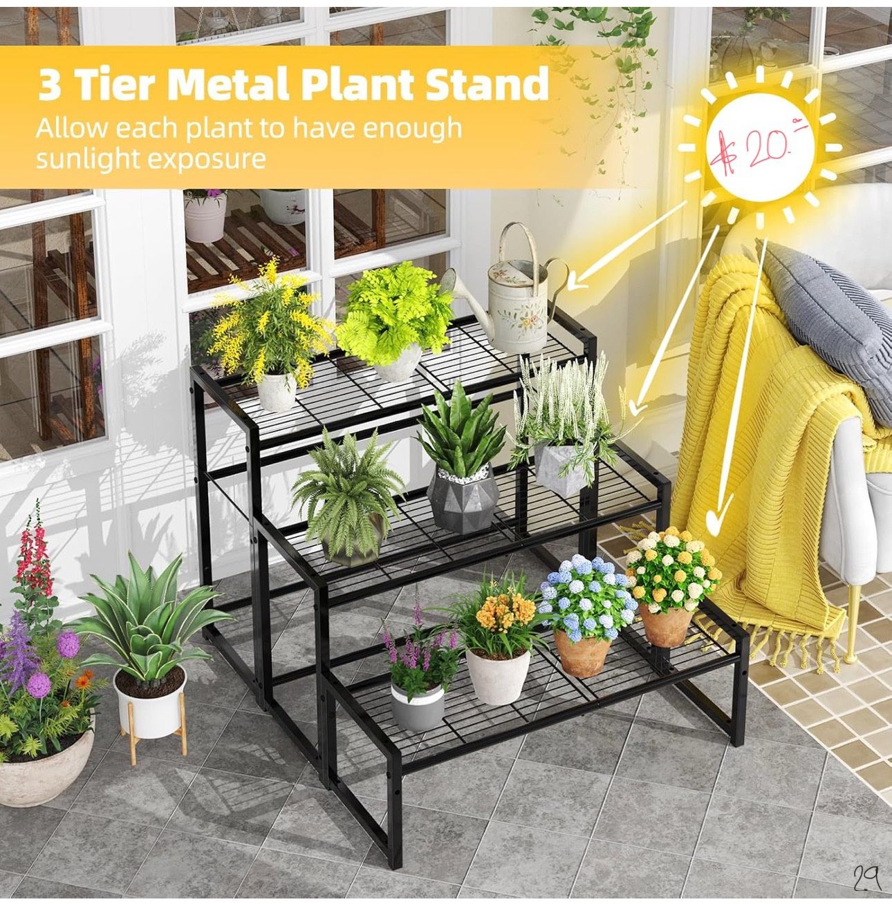 3 Tier Metal Plant Stand Outdoor