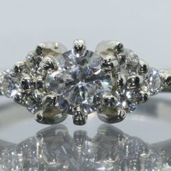 1.10ct Natural Diamond 14k White Gold Wedding Engagement ring .71ct center Appr $4600 NAGL