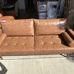 Modern Cognac Faux Leather Loveseat – Tufted – 72” – $120 Quick Sale