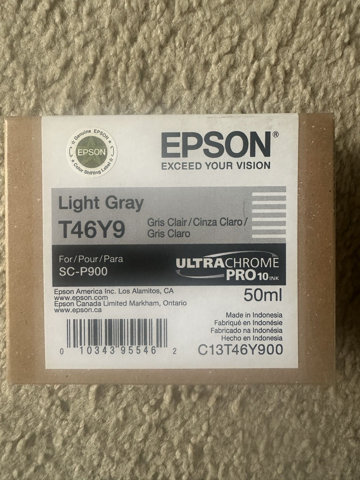 Epson UltraChrome Pro10 Ink Light Gray T46Y9. 50ml ink cartridge for SC-P900 printer.