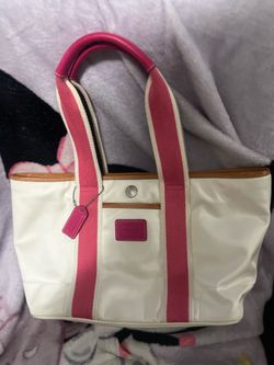 coach hamptons white sateen and pink tote bag