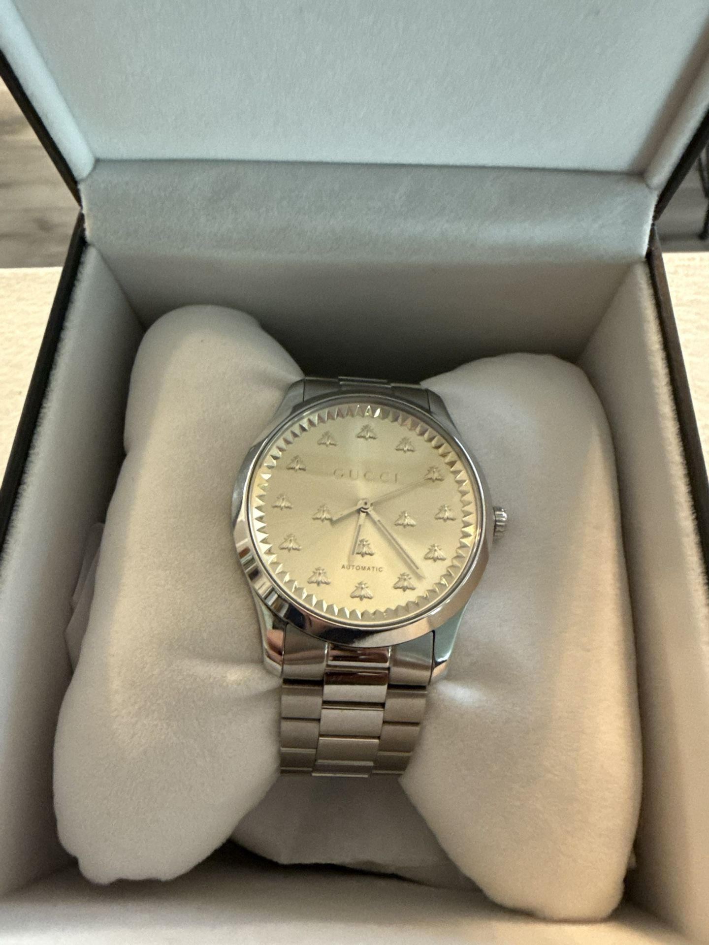 Gucci G Timeless 42 mm steel case, golden sunbrushed dial with bees, steel bracelet $800 Obo