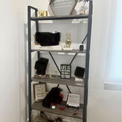 (2) 5-Tier Ladder Shelf  Bookcase, Wood and Metal Ladder Bookshelf