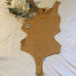 Windsor Brand Cut Out Bodysuit Top In Mustard Color