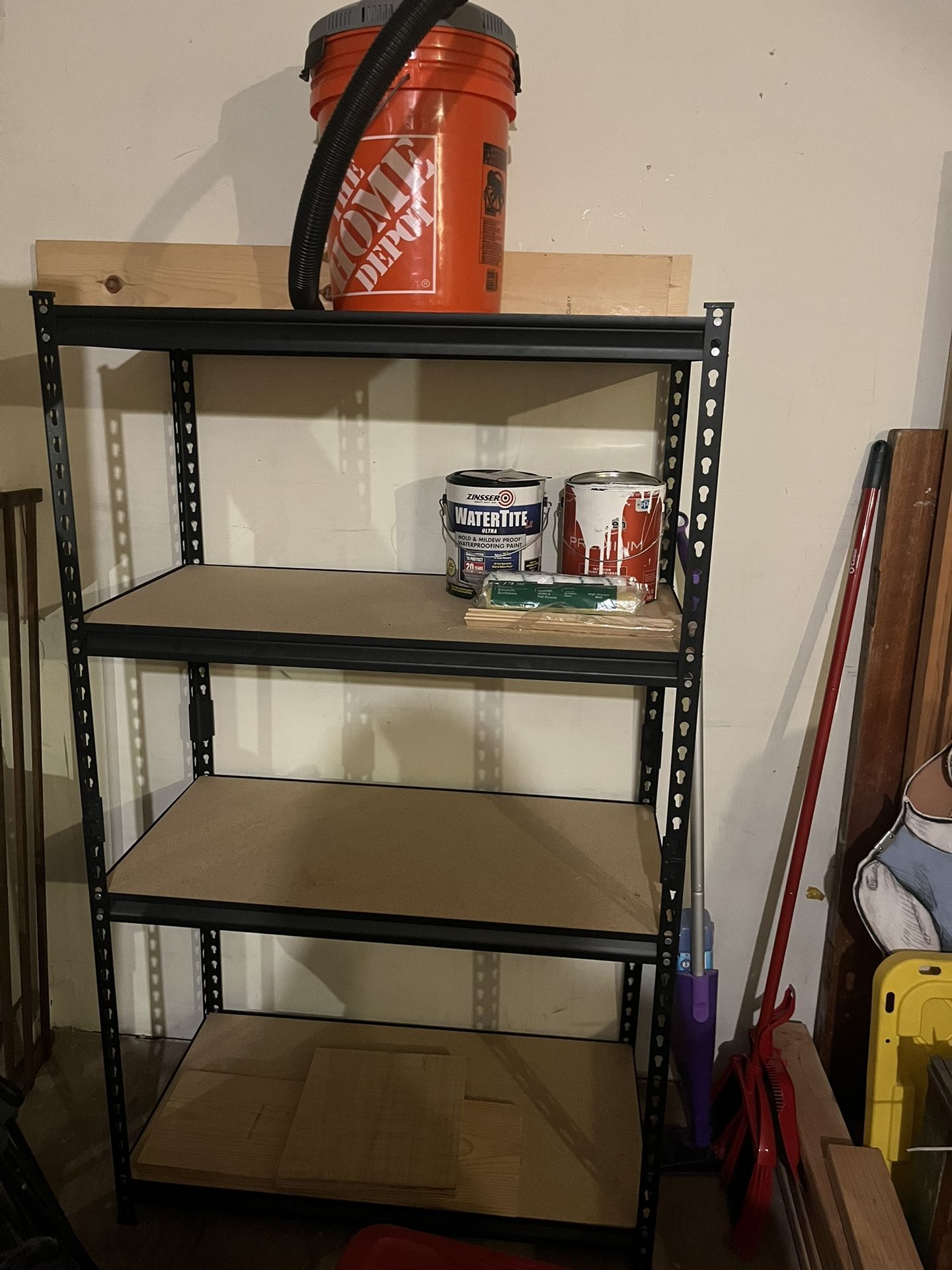 adjustable metal and wood shelving unit