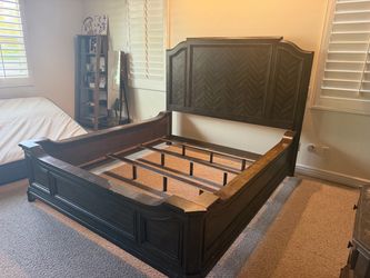 Dark Wood King Bed Frame with Headboard