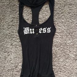 Vintage Y2K GUESS Black Tank Top With Hood Size Medium 