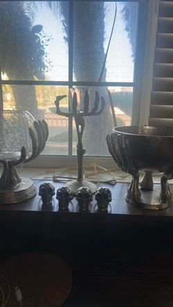 Gothic Skull Decorative Set with Bowls and Candle Holder