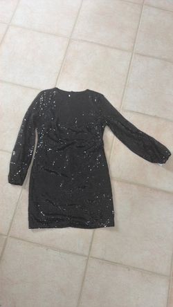 Black Sequin Long Sleeve Mini Dress