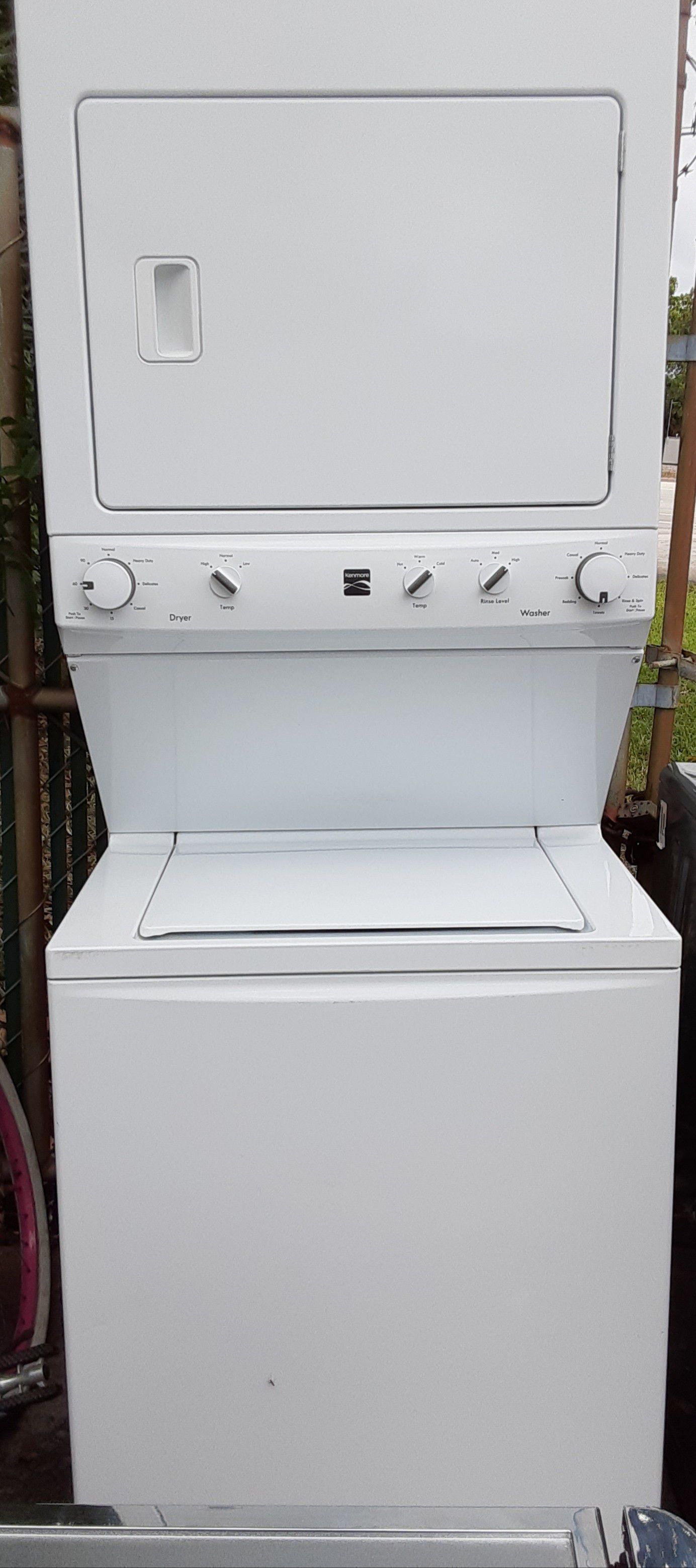 FEW MONTH OLD DOUBLE SUPER CAPACITY STACKABLE WASHER DRYER SET WITH STAINLESS STEEL TUBS AND NO AGITATOR SELLS OVER $1,600