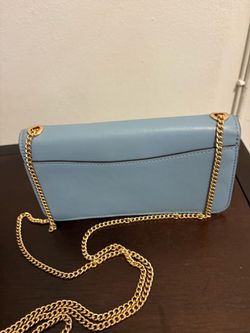 Call coach Light Blue Leather Crossbody  Bag with Gold Chain
