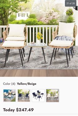 5-Piece Outdoor Patio Set – 2 Rattan Chairs, 2 Ottomans & Table