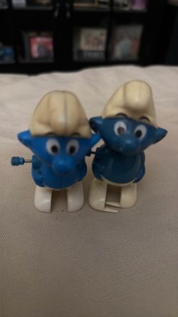 Vintage 1980s Peyo Smurf Wind-Up Walking Toys - Lot of 2