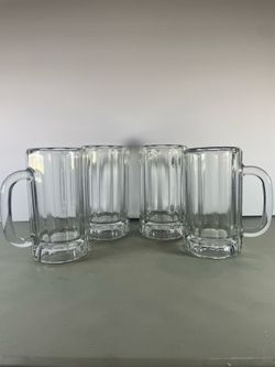 Set of 4 Heavy-Duty Paneled Glass Beer Mugs - 16oz