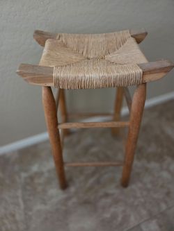 Wood stool with tight woven seat 27 high n seat 14" sq. Natural right now, $15.00