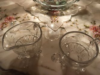 Gorgeous Vintage Etched Clear Glass Cream & Sugar