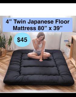 4” Twin  Black Japanese Floor Mattress Futon Mattress, Thicken Tatami Mat Sleeping Pad Foldable Roll Up Mat Boys Girls Dormitory Pad Kids Floor Lounge