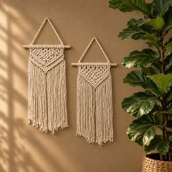 Brand New Set of 2 Boho Macrame Wall Hangings (21”x10”)