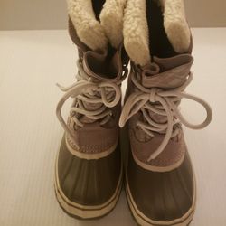Sorel Taupe and Cream Waterproof Boots with Removable Liners 