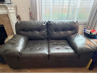 Dark Grey Faux Leather Tufted Loveseat