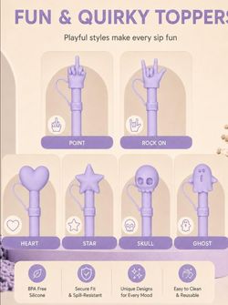 12 purple and gray silicone straws