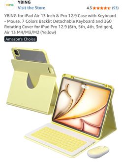 YBING iPad Case with Keyboard and Mouse – Yellow 13” iPad Air
