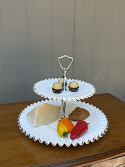 Vintage Fenton Silver Crest Two Tier Tidbit Serving Tray .