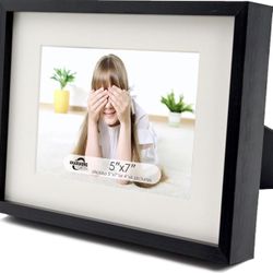 OUZUGIE 5x7 Picture Frame – Black Aluminum Frame with Mat (4x6 Display)