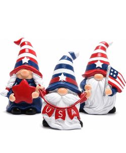 Set of 3 Patriotic Gnomes figurines 4th of July