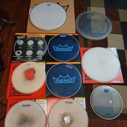 LOT of 10 Drum Heads New and Used Various Sizes