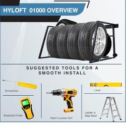 HyLoft 01000 Heavy Duty Adjustable Garage Wall Multi-Tire Rack Storage, Black.  
