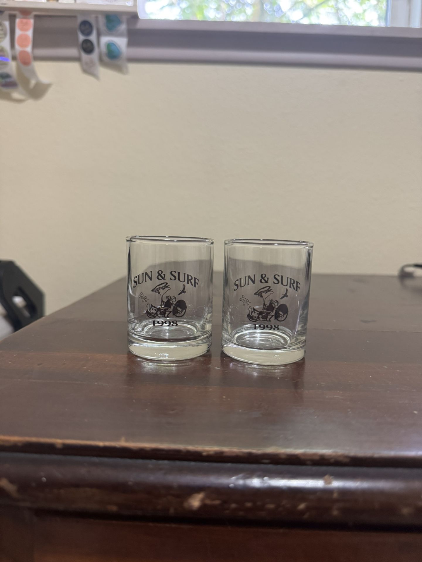 Set Of 2 Sun & Surf Harley-Davidson Shot Glasses Vintage 1998