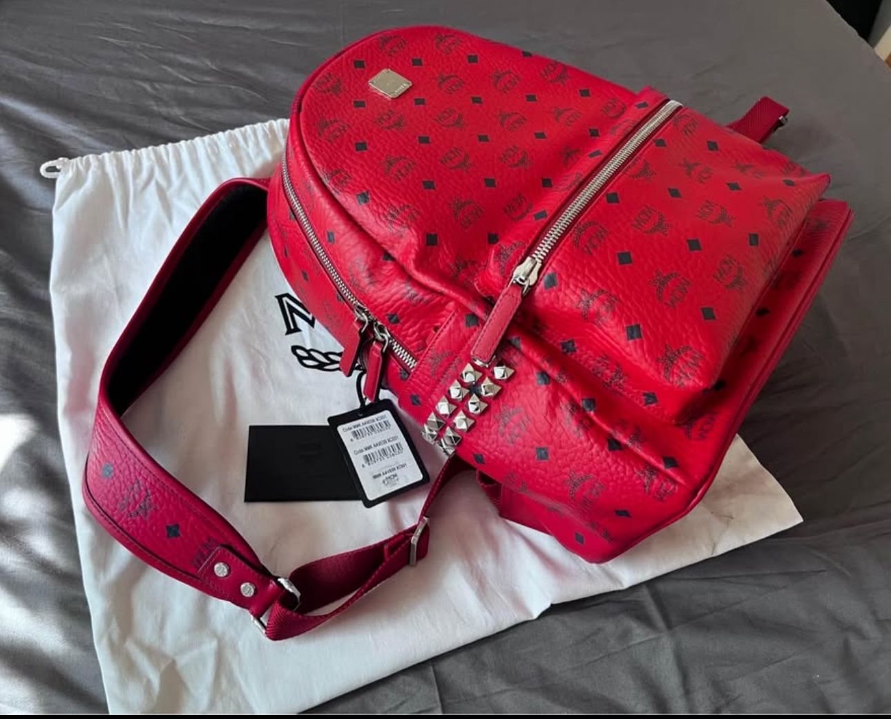 Brand NEW MCM Stark Side Studs Backpack in Visetos red with tags Never used 