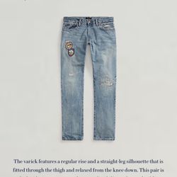 Polo Ralph Lauren Varick Slim Straight RLPC SKI CLUB Distressed Jeans 34x30 35x30