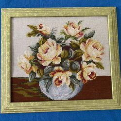 Framed Needlework Floral Piece