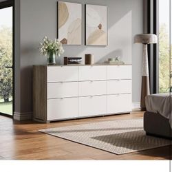 WLIVE 9 Drawer Dresser for Bedroom, 63" Wide Large Wood Chest of Drawers Organize with Sturdy Metal Handle, Modern Dresser for TV Stand, Living Room O