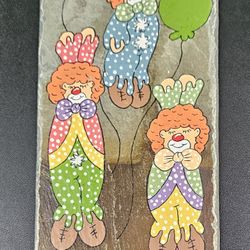 Vintage Hand Painted Clowns On Roofing Slate Wall Plaque Clown With Balloons