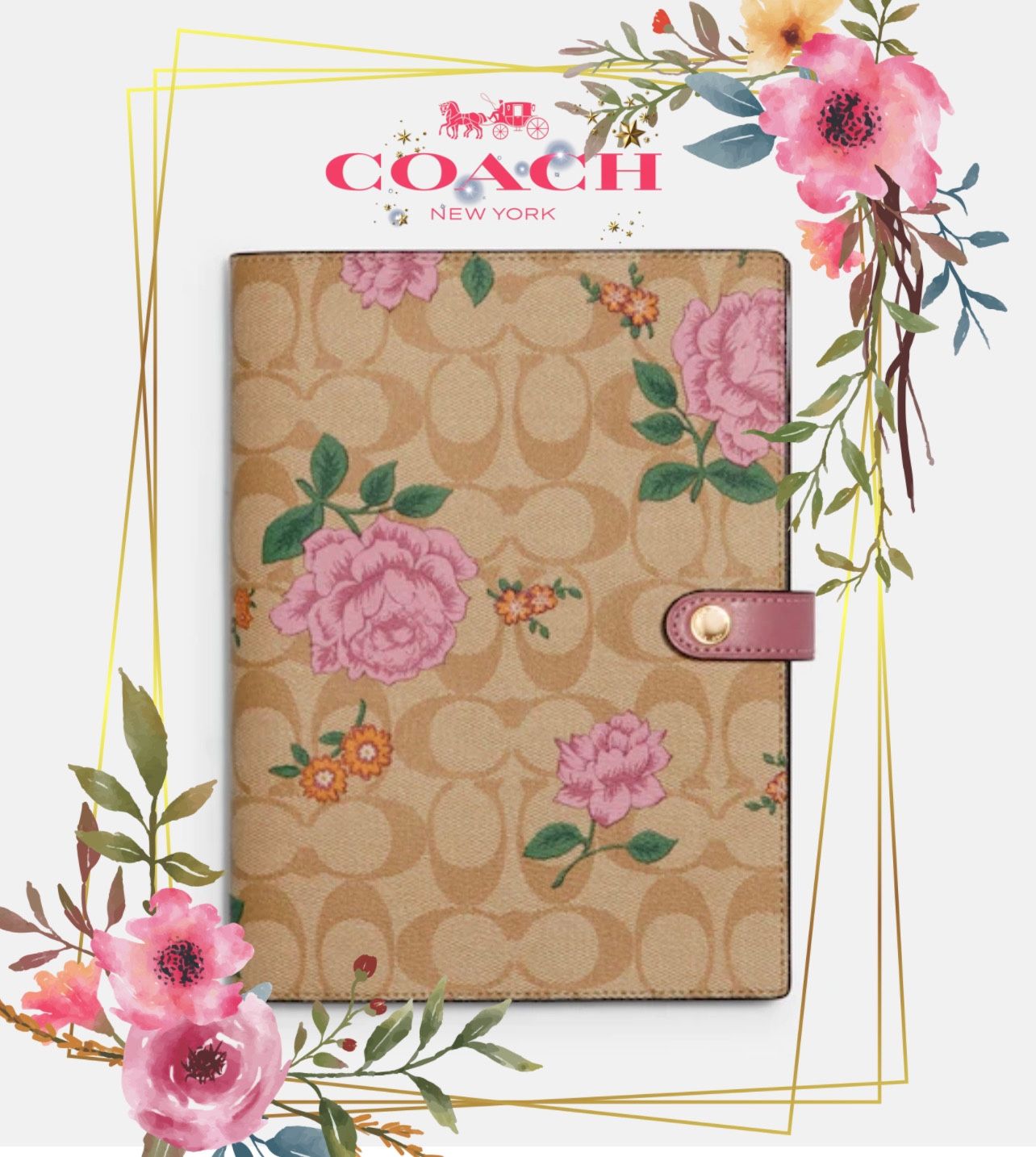 Coach Notebook In Signature Canvas With Prairie Rose Print NWT