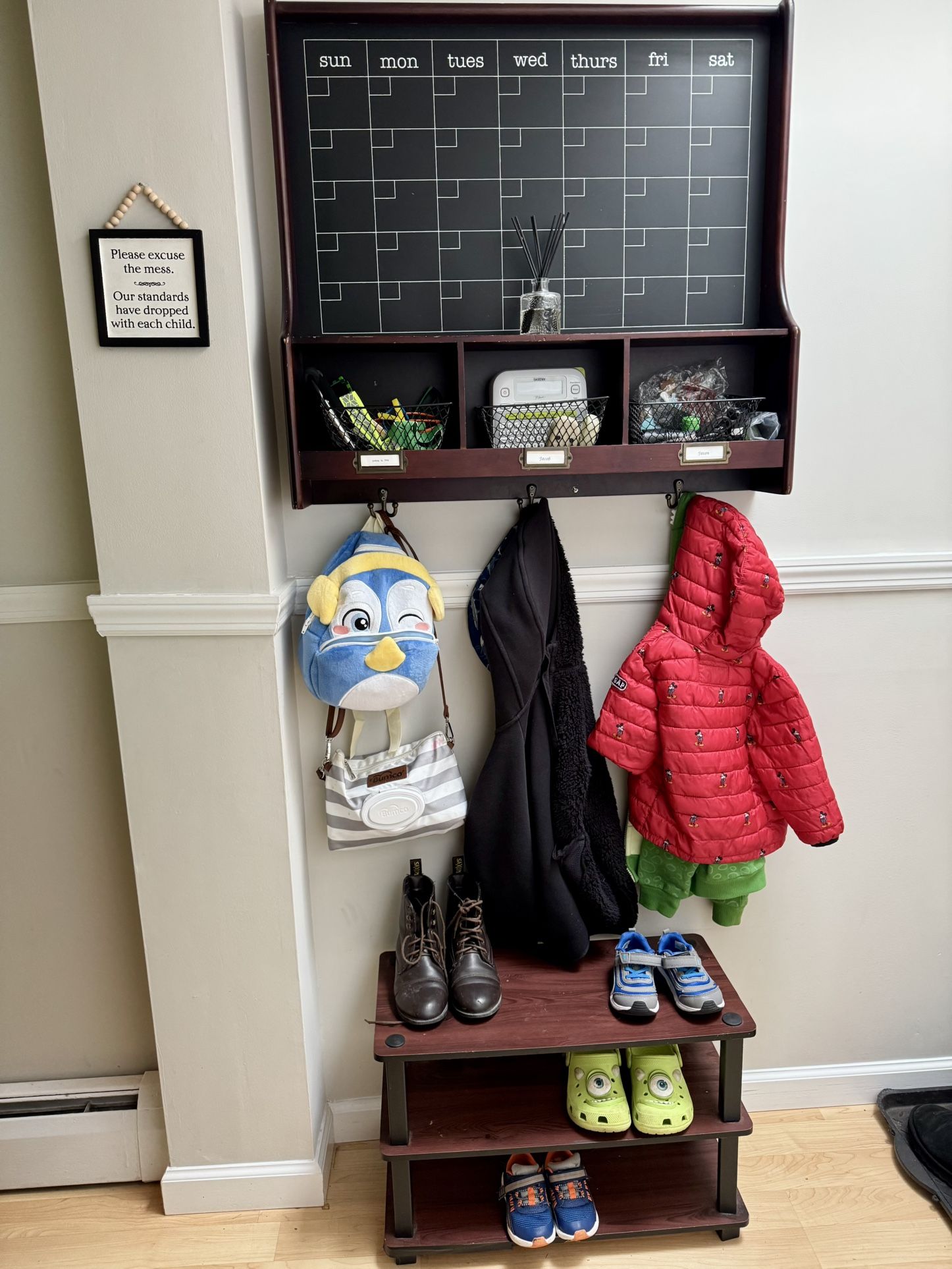 Entryway Coat Rack, Calendar And Shoe Rack