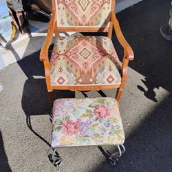 Victorian Wood Chair Rod Iron Stool