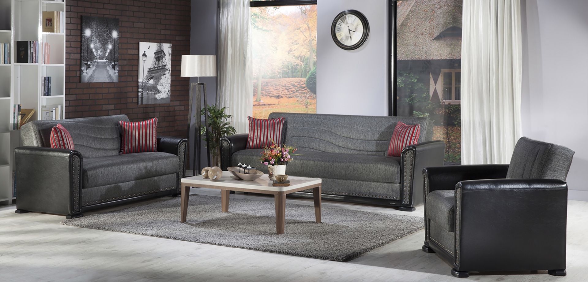 BRAND NEW GRAY ISTIKBAL LIVING ROOM SET 3 PCS