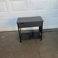  Side Table with Storage, End Table with USB Ports and Outlets, Nightstand with Charging Station, Fabric Bags, for Living Room, Bedroom, Ebonized Oak 