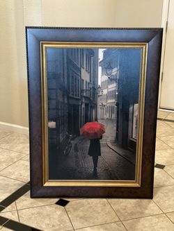 Red Rain Framed Canvas Art
