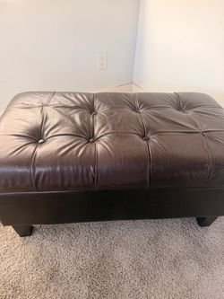 Brown Leather Tufted Ottoman