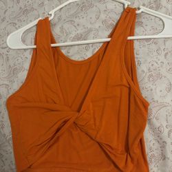 Orange Cropped Tank With Knot Detailing 